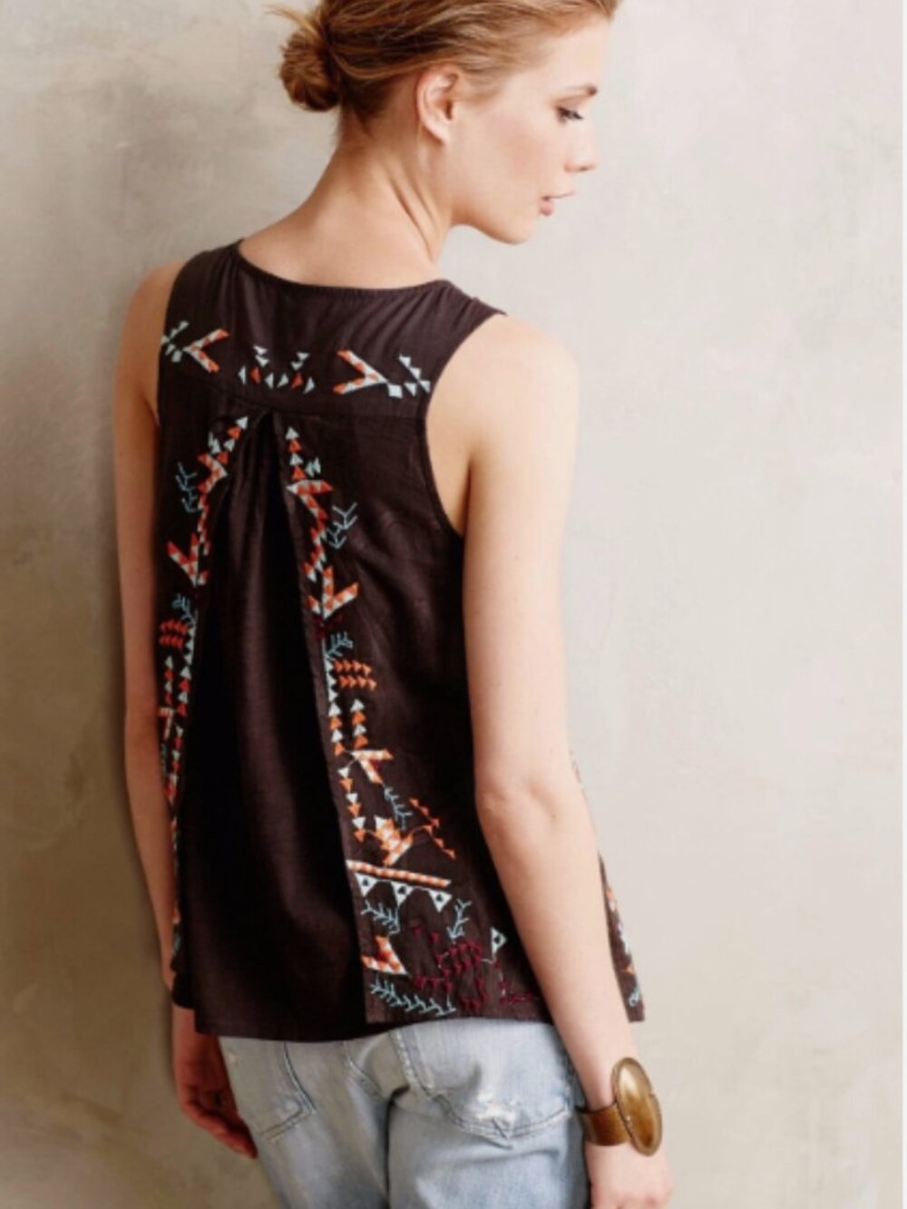 Anthropologie Akemi + Kin Embroidered Boho Tank Top Tassel Size S - Picture 5 of 9